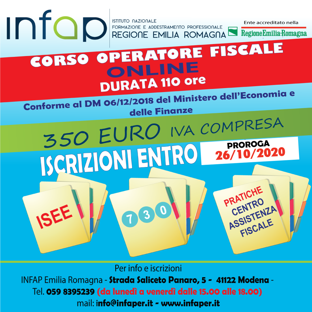 CORSO ONLINE OPERATORE FISCALE – Scadenza Iscrizioni Prorogata Al 26/10 ...